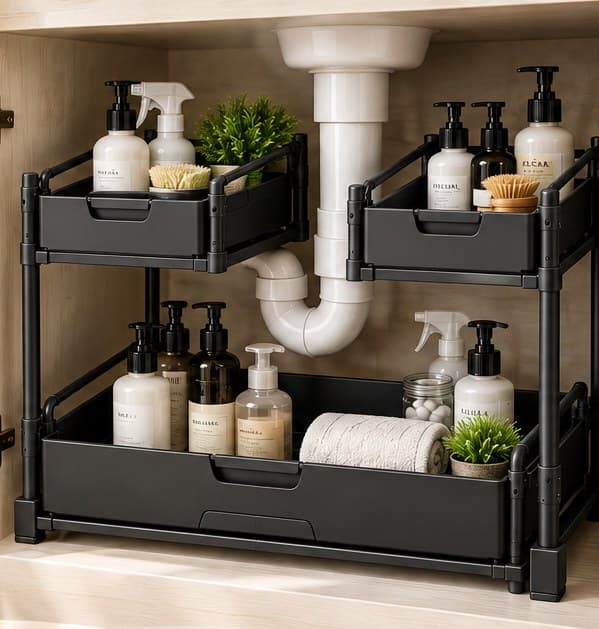 Velqen Adjustable 2-Tier Under-Sink Organiser